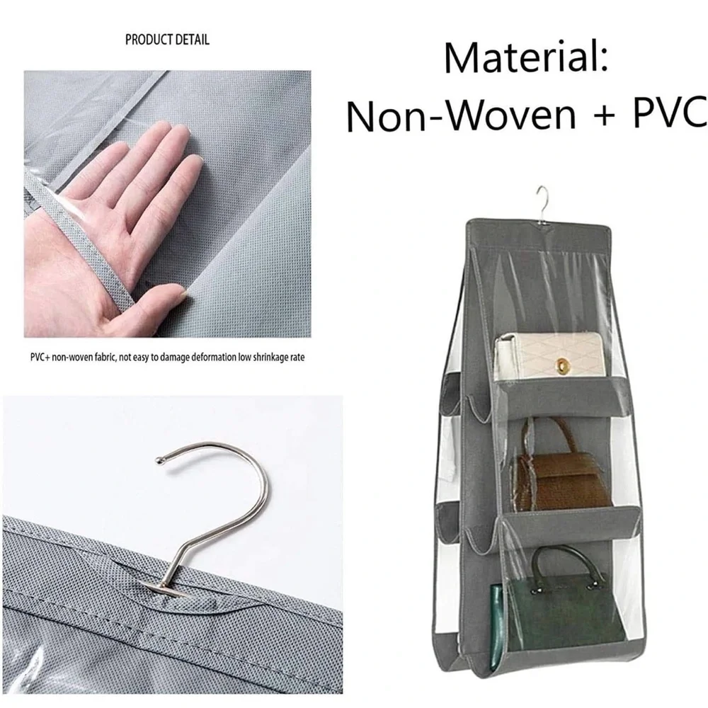8 Pocket Hanging Purse Organizer Handbag Storage Hanger x3 pieces
